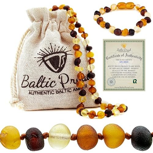 Baltic Proud Raw Amber Teething Necklace and Bracelet Gift Set