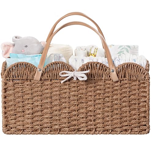HBlife Baby Diaper Caddy, Paper Rope Storage Baskets Nursery Bin with Removable Divider, Portable Car Organizer for Diapers, Baby Shower Gifts, Newborn Essentials Must Haves