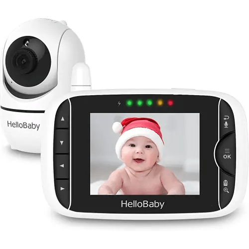 HelloBaby Video Baby Monitor with Remote Camera Pan-Tilt-Zoom, 3.2'' Color LCD Screen, Infrared Night Vision, Temperature Display, Lullaby, Two Way Audio