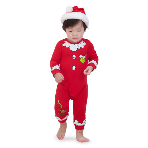 The Grinch Christmas Baby Red Coverall and Santa Hat, Sizes 0/3M-24M