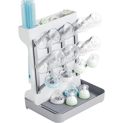 SuoXing Vertical Baby Bottle Drying Rack,Space Saving Countertop Baby Drying Rack for Bottles,Large Baby Bottle Station Stand,Bottle Rack Dryer for Brushes,Pacifiers,Baby Accessories Organizer,Grey