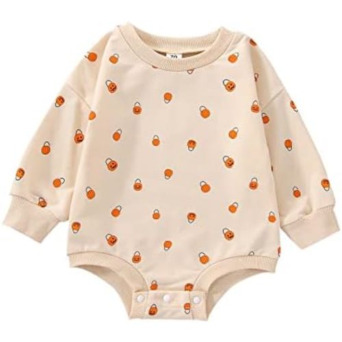 Toddler Infant Baby Girl Boy Halloween Outfit Pumpkin Sweatshirt Oversized Onesie Bubble Romper Sweater Clothes