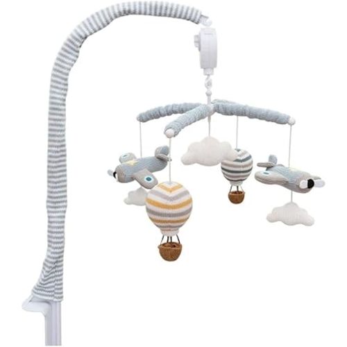 Baby Crib Mobile for Boys - Up Up and Away - Premiun Musical Nursery Decor, Sky Hot Air Balloon, Clouds & Planes, Calming Music Soother with 12 Lullabies - Essential & Perfect Gift by Living Textiles