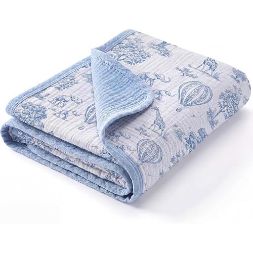 Breling Blue Safari Muslin Baby Blankets for Girls Boys, 100% Cotton Crib Blanket for Infant Toddler, 40 x 36 Inch Soft and Lightweight Nursery Swaddling Wrap