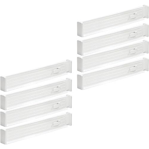 mDesign Expandable Kitchen Drawer Divider with Foam Ends, Adjustable Drawer Dividers with Strong Secure Hold, Dividers Lock in Place to Organize Drawers - Ligne Collection - 8 Pack - White
