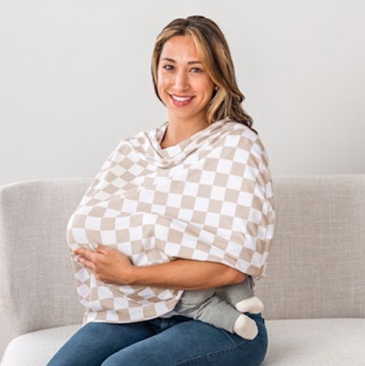 Itzy Ritzy Mom Boss Multi Use Cover - Tan Check