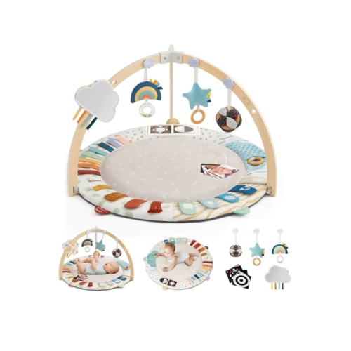 Blissful Diary Baby Play Gym & Activity Mat, 5 Developmental Zones Wooden Tummy Time Mat