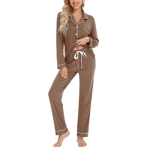 Leikar Button Up Pajama Set For Women Long Sleeve Shirt And Pajama Pants Soft Pjs Lounge Sets