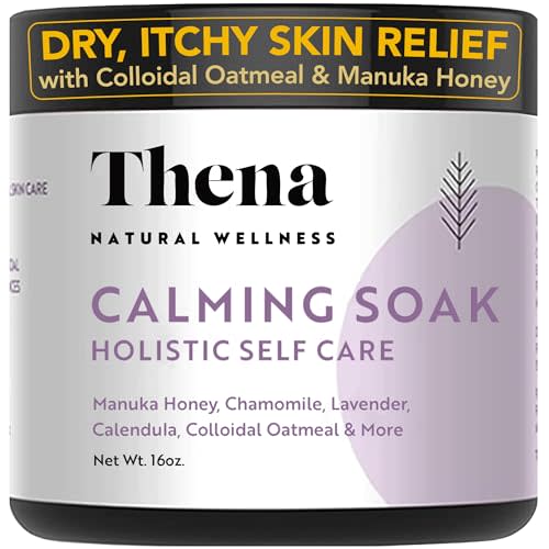 Thena Organic Calming Bath Therapy Ultra Gentle Formula with 10% Colloidal Oatmeal Manuka Honey Calendula Dead Sea Salt Natural Eczema Treatment for Dry Itchy Skin Babies Kids Adults