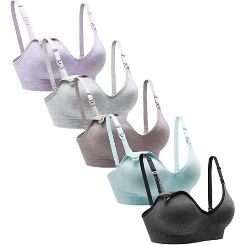 Suekaphin Nursing Bra 5pack Wireless V Neck Maternity Nursing Bra Bralette Low Cut Sleeping Breastfeeding with Extenders