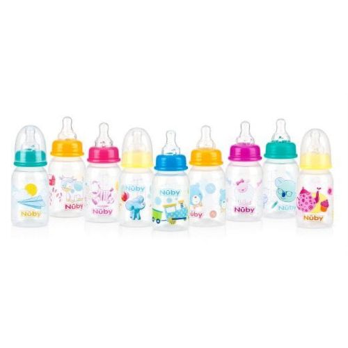 Nuby Printed Non-Drip Bottle, 4 Ounce, Colors May Vary
