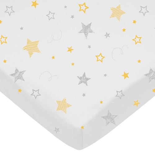American Baby Company 100% Natural Cotton Fitted Mini Crib Sheet 38" x 24" - Soft & Breathable Small Nesting Portable Crib Sheet, Fits Pack N Play Mattresses, Golden Yellow Stars, for Boys & Girls