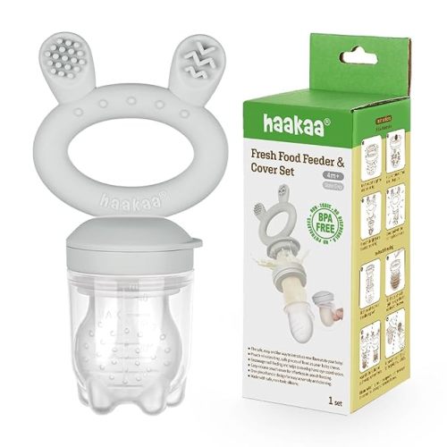 Haakaa Silicone Fresh Food Feeder with Silicone Pouch Cover 1 PK BPA Free (SUVA Grey) - Suva Grey