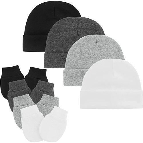 Zando Baby Hats and Mittens Unisex Infant Beanie Caps Newborn Hospital Hat with Scratch Mitten Set for Baby Boys Grils Hats