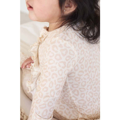 Lovely Leopard Bamboo Waffle Ruffle Zipper Footie