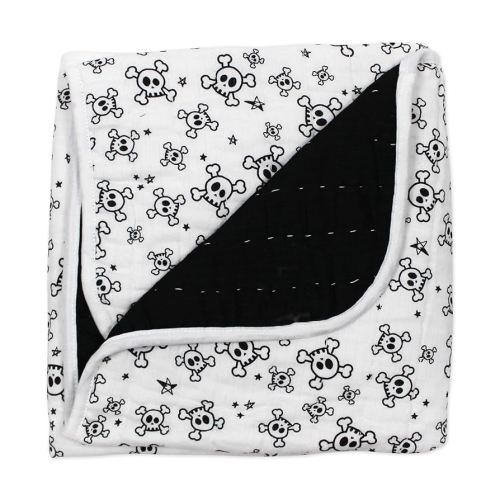 HonestBaby Hand-Quilted Baby Blanket Reversible 100% Organic Cotton for Infant Boys, Girls, Tossed Skulls/Black, One Size