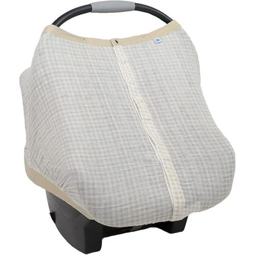Little Unicorn Breathable Car Seat Canopy | Magnetic Closure & Universal Fit |Cover Baby from Elements (Tan Gingham)