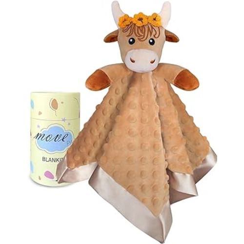 Girl Highland Cattle Baby Security Blanket Loveys for Babies Girls, 16" Soft Baby Lovey Blanket, Baby Snuggle Stuffed Animals Blankie, Baby Girls Gifts for Infant and Toddler