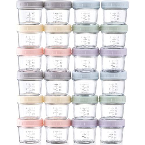 VITEVER 24-Pack Glass Baby Food Storage Containers - 4 oz Baby Food Storage Jars With Lids, Baby Food Maker, Microwave, Dishwasher & Freezer Safe
