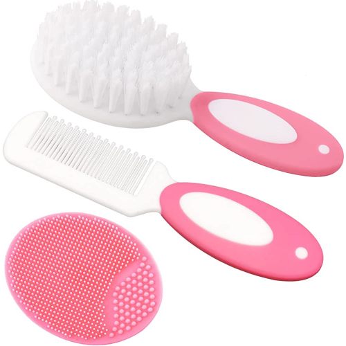 Baby Hair Brush, Cradle Cap Brush, Baby Hair Comb, Baby Hair Brush and Comb Set for Newborns & Toddlers, Baby Brush Soft Bristles, Ideal for Cradle Cap, Perfect Baby Registry Gift (Pink)
