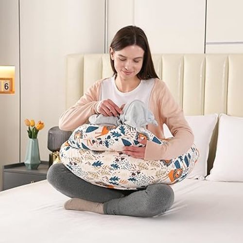 Nursing Pillow for Breastfeeding,Plus Size Baby Feeding Pillows with Removable Washable Cotton Slipcover, Adjustable Waist Strap,More Support for Mom and Baby