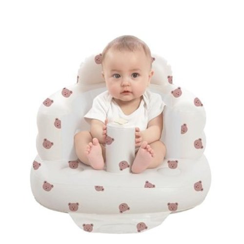 Inflatable Baby Seat for Babies 3-36 Months, Built in Air Pump Baby Chair Sit Me up Floor Seat for Baby, Bumbo Seat for Learning to Sit, Feeding, Camping (Bear)