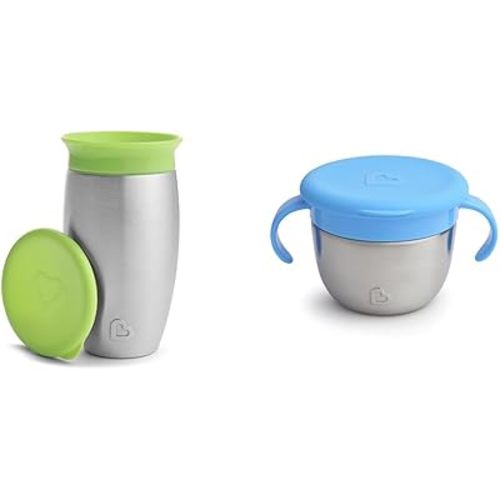 Munchkin® Miracle® 360 10oz Stainless Steel Sippy Cup Snack+TM 9oz Stainless Steel Snack Cup Bundle