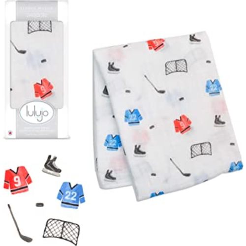 lulujo Baby Cotton Muslin Swaddle Blanket, 47 x 47, Hockey
