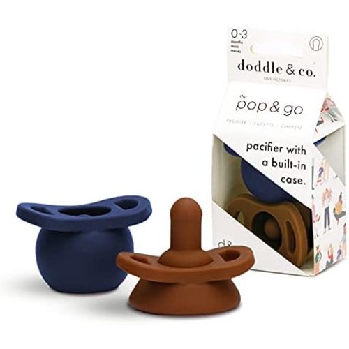 Doodle & Co. Pop & Go Pacifier for New Born Babies with Built-in Case | Pinch to Close Version | 100% Silicone for Infants | Helps Promote Oral Development | Plastic Free