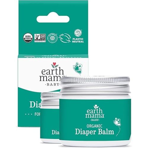 Earth Mama Organic Diaper Balm 2-Ounce | Diaper Cream for Baby | EWG Verified, Petroleum & Artificial Fragrance-Free with Calendula for Sensitive Skin (2-Pack)
