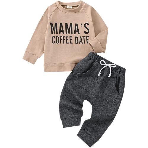 Toddler Baby Boys Fall Winter Clothes Letter Crewneck Sweatshirt Pullover Top Long Jogger Pant Outfits 2Pcs