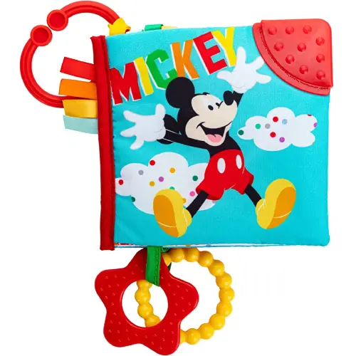 Kids Preferred Disney Baby Mickey Mouse Colorful Crinkle Soft Book with Teething Corner and On-The-Go Clip for Babies