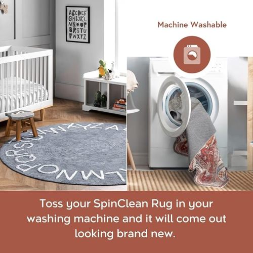 nuLOOM Kids Washable Round Alphabet Rug, 4x6, Blue