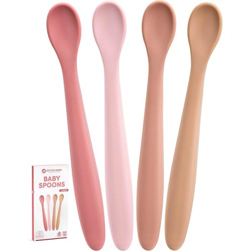 Best Soft Silicone Baby Spoons Dishwasher-Safe Silicone Bendable Baby Feeding Spoon Infant First Stage Silicone Training Spoon, Assorted Colors (Multicolored Matte) (Soft Colors)