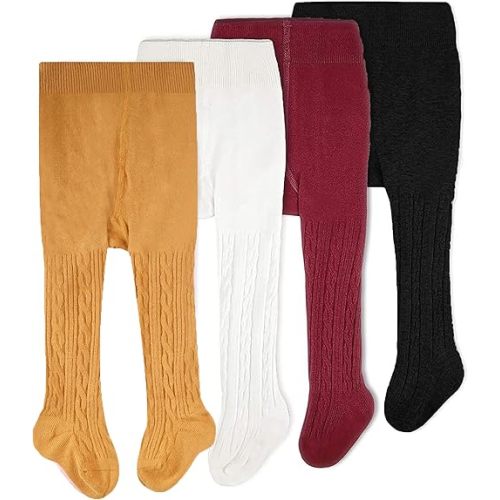CozyWay Baby & Toddler Tights - Baby Girl and Boy Leggins Cable Knit Comfy Cotton Infant Multicolor - 4 Pack
