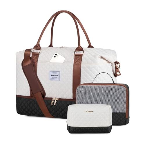 LOVEVOOK Travel Weekender Bag for Women, Carry on Overnight Bag with Shoe Compartment, Travel Duffle Bag Women, Yoga Gym Duffel Bag with Wet Pocket, Hospital Bags for Labor and Delivery, 3 Pcs Set