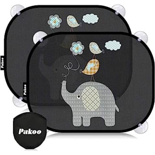 Car Sun Shade Baby with UV Protection, Car Window Sun Shade for Children with Cute Animal Motifs, 2 Pack - 17.7 x 14 inches