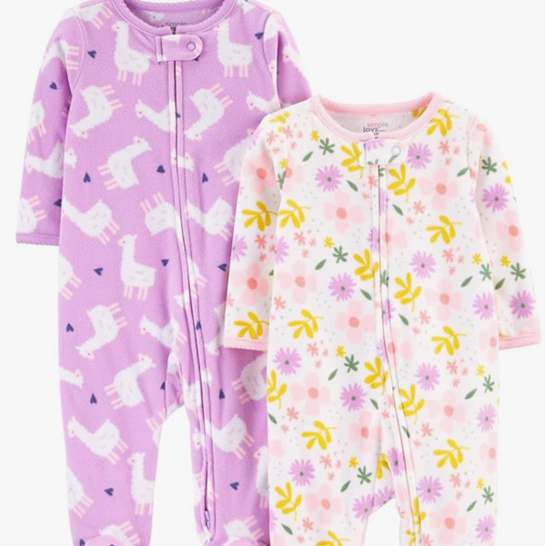 Simple Joys by Carter's Baby Girls' Cotton and Fleece Footed Sleep and Play, Pack of 2