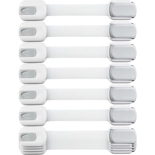 Child Safety Strap Locks (10 Pack) Baby Locks for Cabinets and Drawers, Toilet, Fridge & More. 3M Adhesive Pads. Easy Installation, No Drilling Required, White/Gray