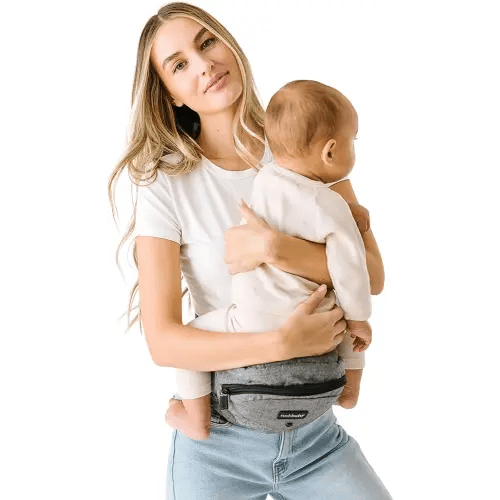 Tushbaby The Original Safety-Certified Hip Carrier for Babies & Toddlers: Machine Washable Child Waist Seat with Pocket Storage, As Seen on Shark Tank (23”-44” Waist, 0-3 yrs up to 45lbs) – Grey