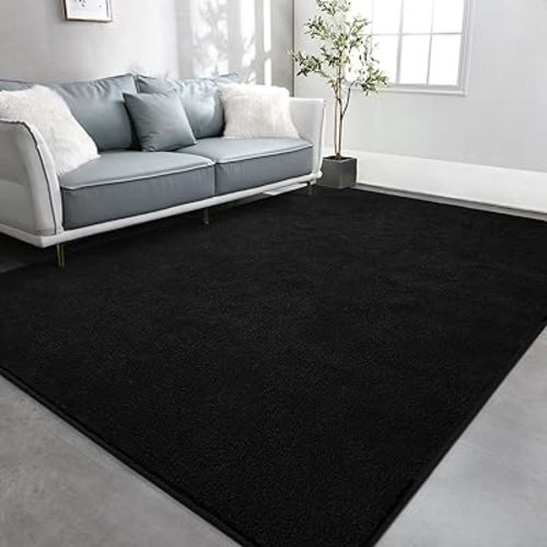 TWINNIS Large Area Rugs for Living Room Bedroom, 6x9 Feet, Super Soft Indoor Thickened Memory-Foam Carpets Easy-Cleaning, Modern Aesthetic Minimalist Comfy Rug for Kids Room Home Decor, Black