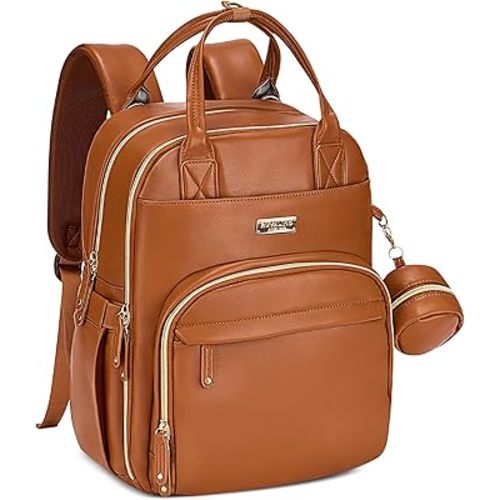 RUVALINO Diaper Bag Backpack, Multifunction Travel Pack Maternity Baby Changing Bags, Large Capacity, Waterproof, Brown
