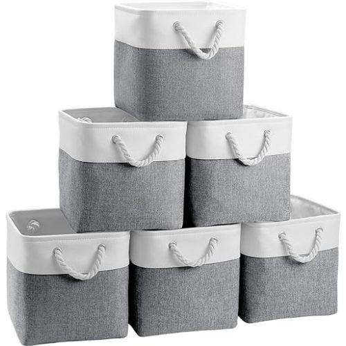 Fabric Cubes Storage Basket, 6 Pack 11x11 in with Handles Foldable Cube Storage Bins, for Shelves, Home, Office, Nursery Organizers