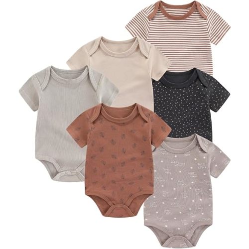 6 Pack Unisex Baby Boy Girl Romper 0-12months Infant Short Sleeve Bodysuit New Born Soft Cotton One-Piece Clothes