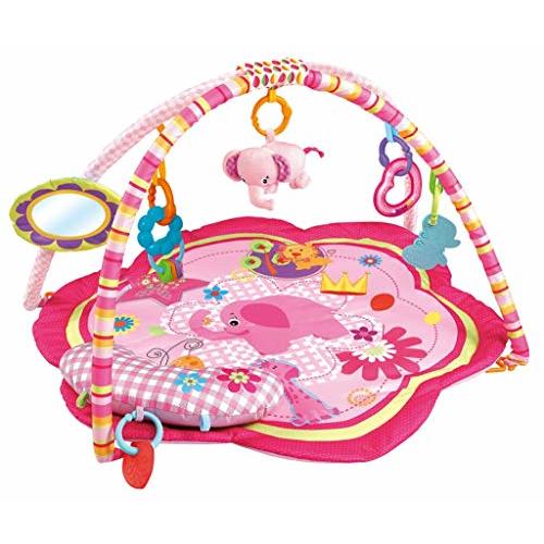 Pink Baby Acctivity Play Gyms Playmats Colorful Infants Toddler Play Mat with Arches, Activity Toys, Plush Animals, Elephant