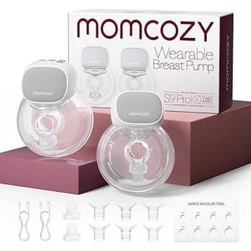 Momcozy S9 Pro Upgraded Wearable Breast Pump, Hands-Free Design with Extended Battery Life & LED Display, Double Electric Portable Pump with 2 Modes & 9 Levels, 24mm, 2-Pack, Gray