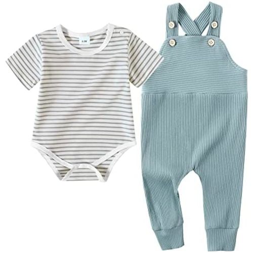 YUEMION Baby Boy Clothes Newborn Infant Boy Outfits 2Pcs Stripe Top Romper Pants Set 0-24 Months Overalls Toddler Boy Clothes