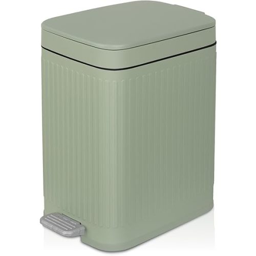 Small Bathroom Trash Can with Lid Slim Soft Close Garbage Can Step Wastebasket Container Trash Bin for Office Bedroom Kitchen Living Room (1.9 Gallon Light Green)