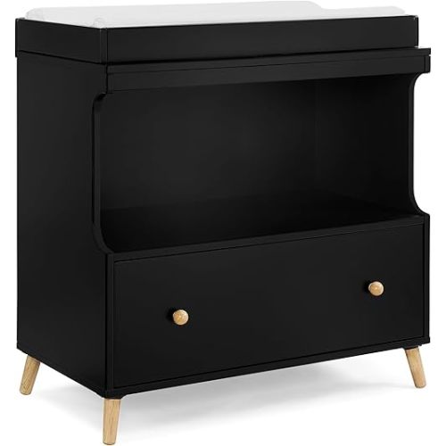 Delta Children Essex Convertible Changing Table with Drawer, Ebony/Natural