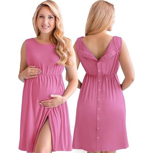 3-in-1 Labor and Delivery Gown for Hospital, Nursing Nightgown, Maternity Dress for Breastfeeding